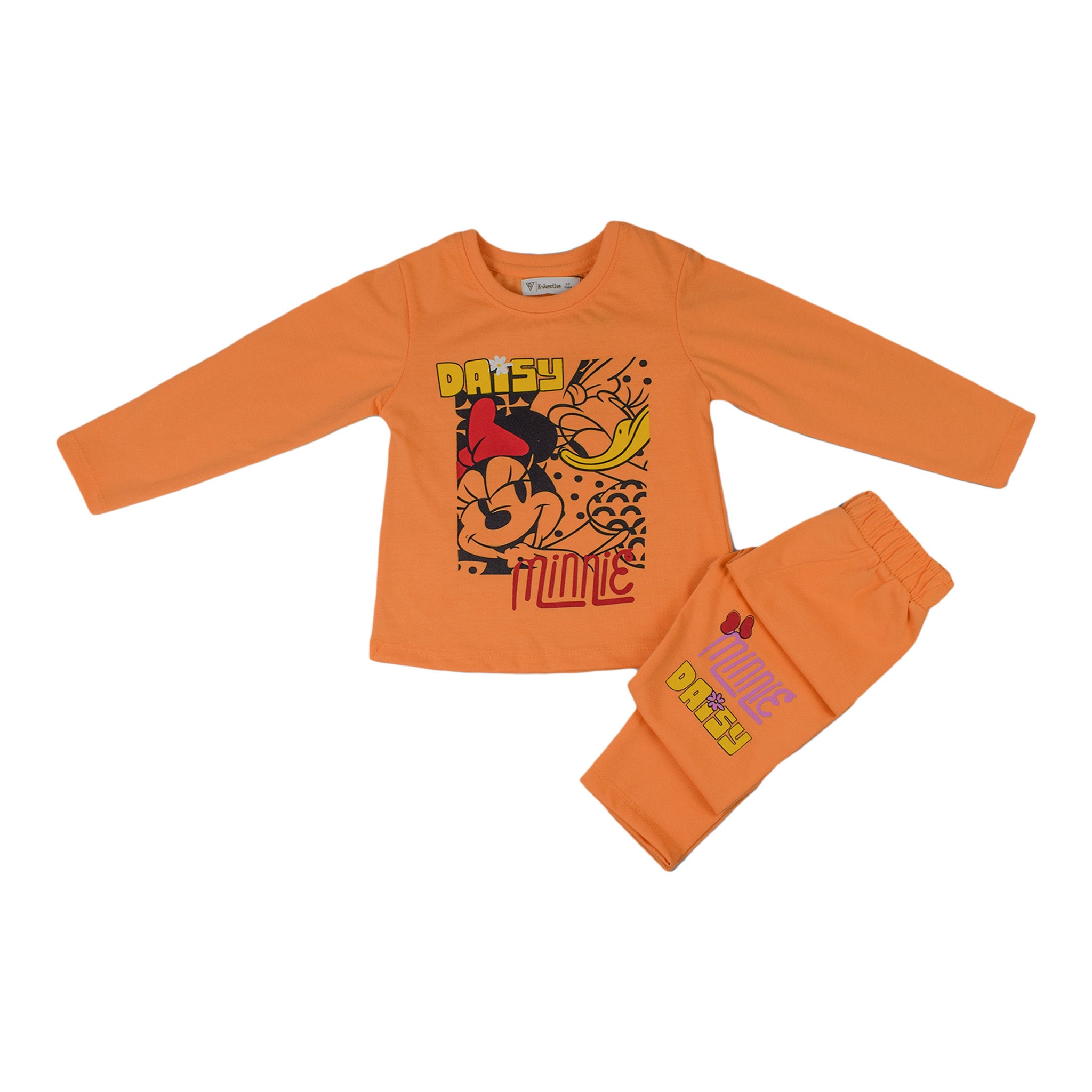 Girls Minnie & Daisy Printed Cotton Suit – Mustard Orange & Light Orange