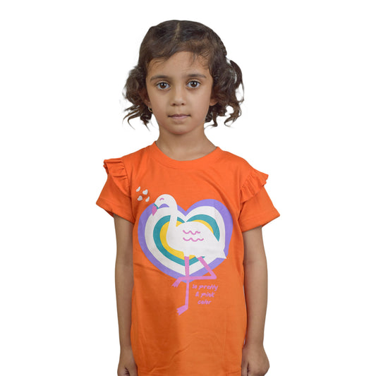 Girls Orange Top with Heart & Duck Design – Adorable Casual Wear | KidZaar