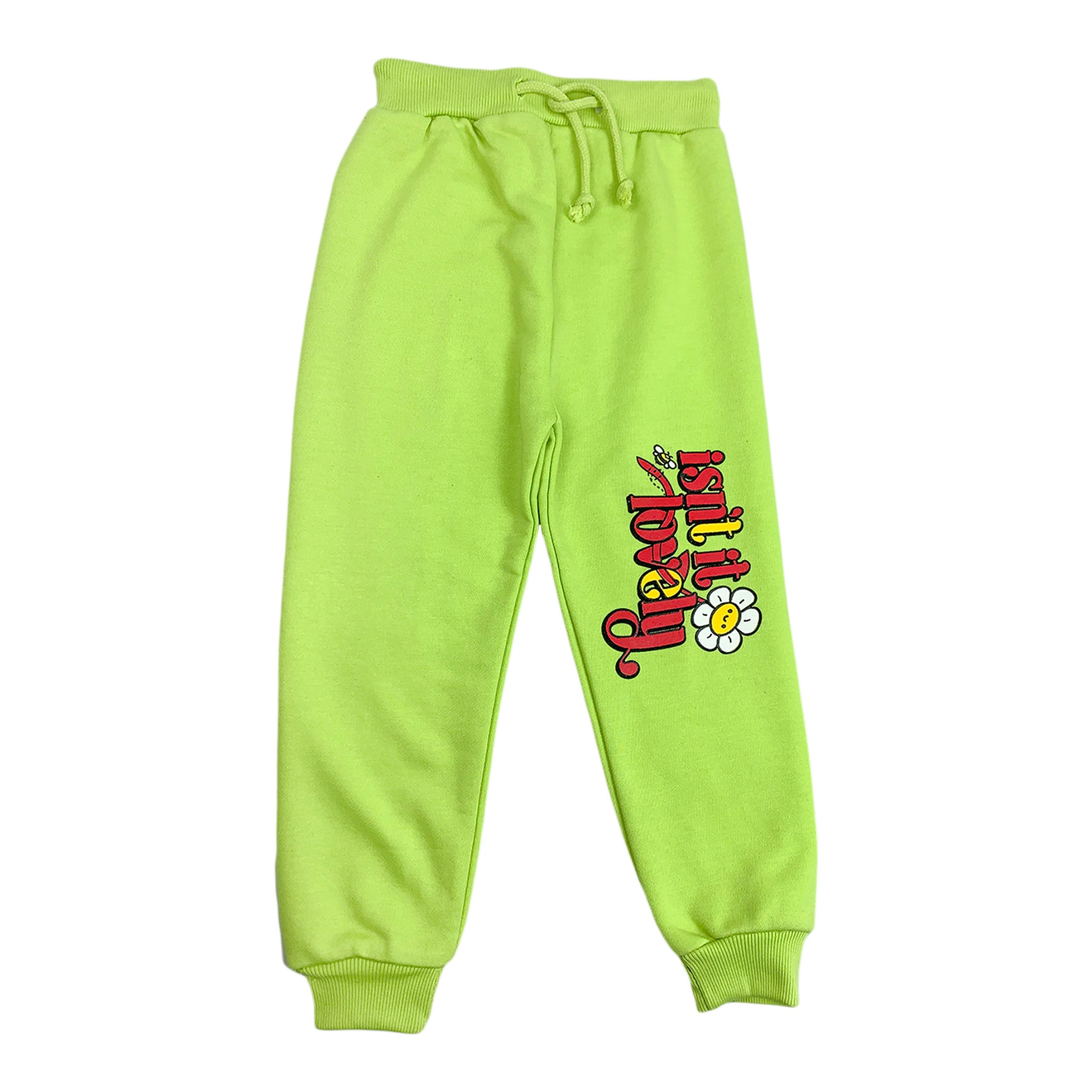 Girls Parrot Green Winter Fleece Trouser with Floral Letter Design