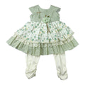 Girls Pista Green & White Frock with White Pajama