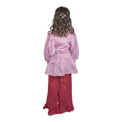 Girls Polka Dot Frock Style Top with Frill Bottom Trouser – Available in  Pink & Ferozi  | KidZaar