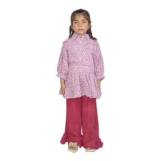 Girls Polka Dot Frock Style Top with Frill Bottom Trouser – Available in  Pink & Ferozi  | KidZaar
