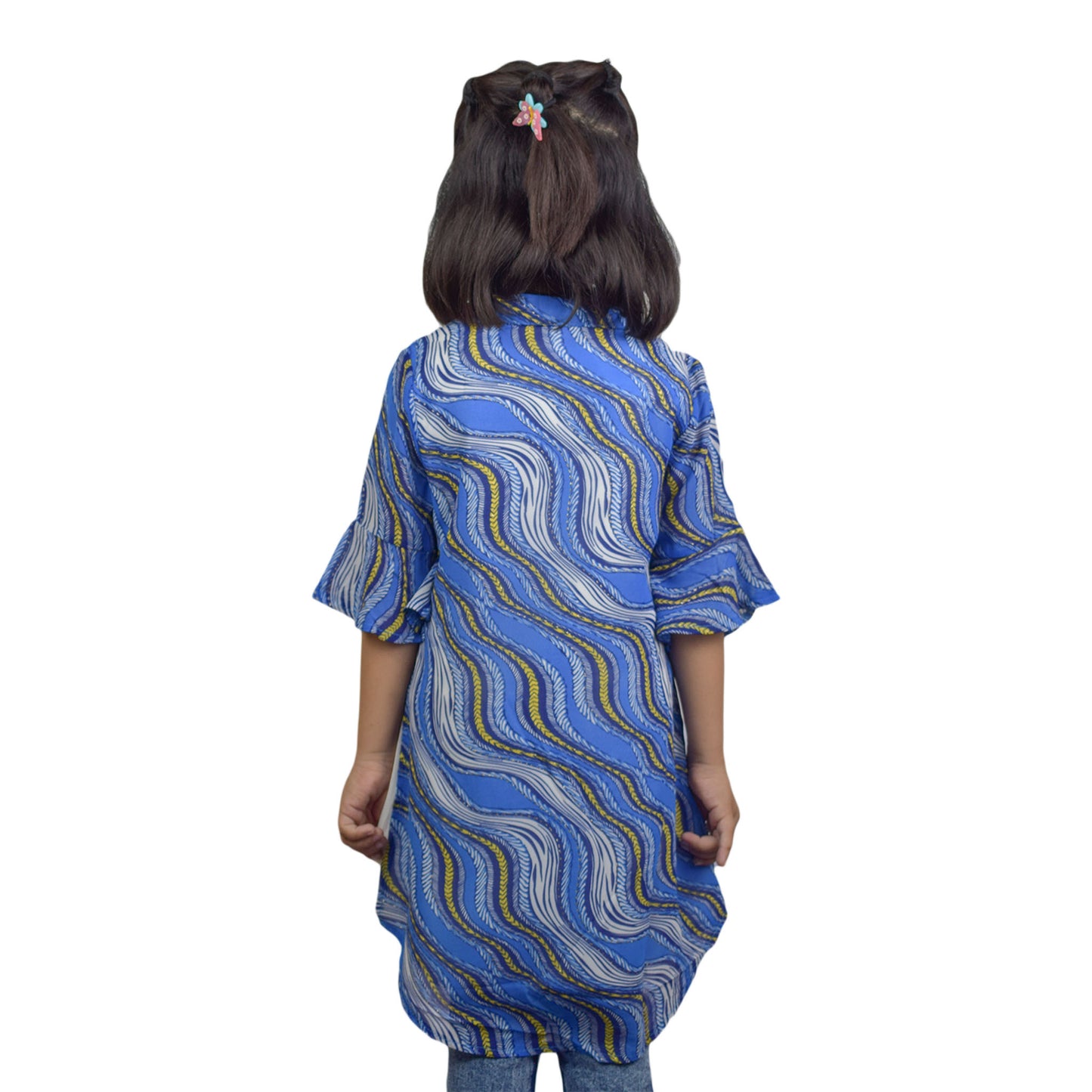 Girls Printed Asymmetrical Top | Blue & Red Stylish Casual Wear by Kidzaar