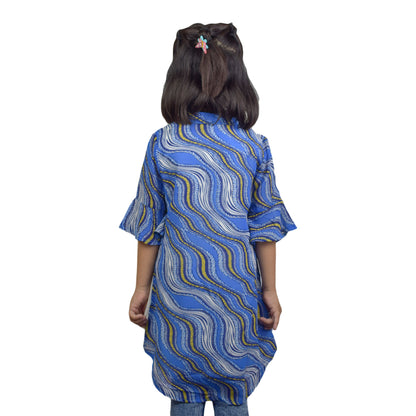 Girls Printed Asymmetrical Top | Blue & Red Stylish Casual Wear by Kidzaar