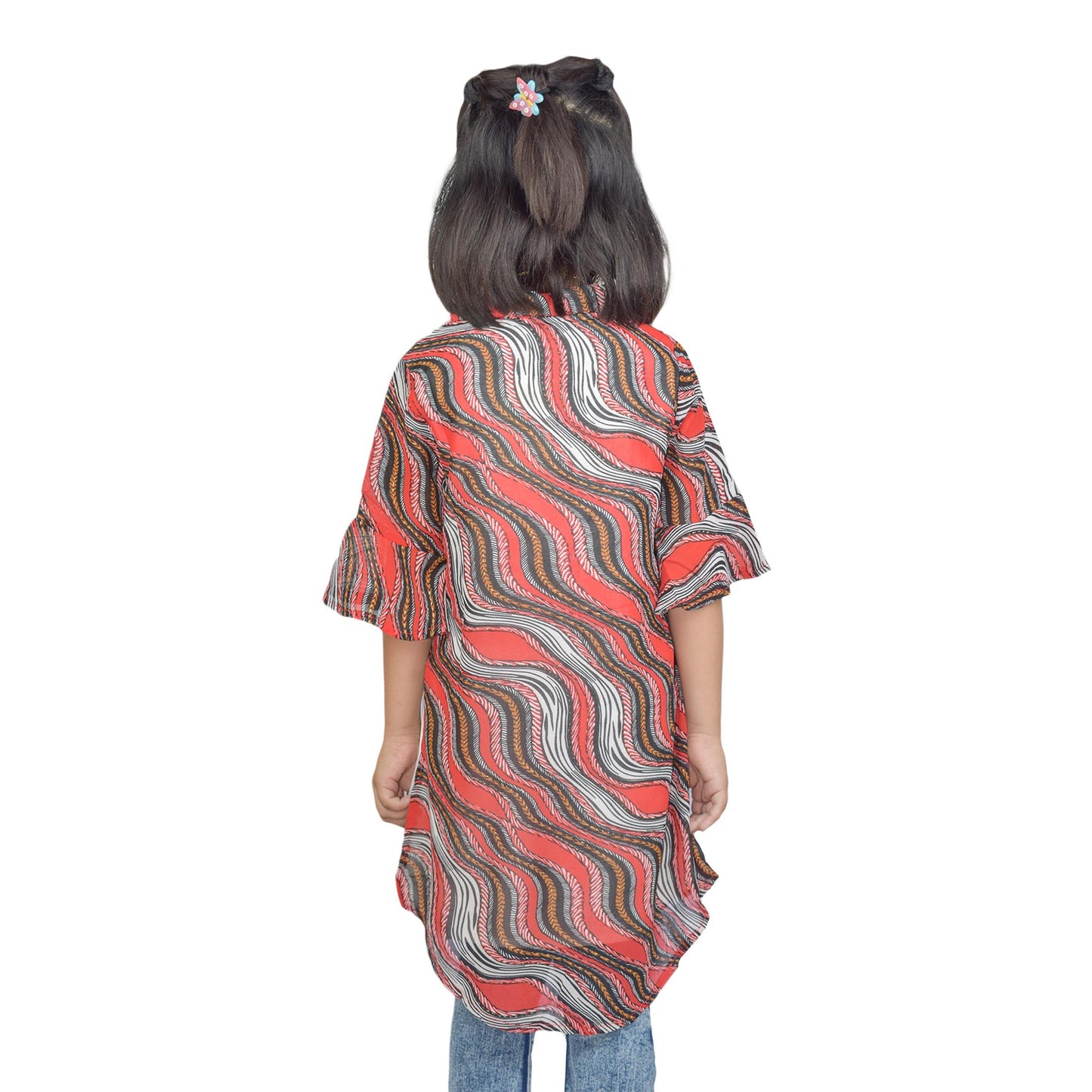 Girls Printed Asymmetrical Top | Blue & Red Stylish Casual Wear by Kidzaar