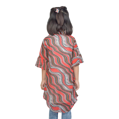 Girls Printed Asymmetrical Top | Blue & Red Stylish Casual Wear by Kidzaar