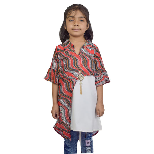 Girls Printed Asymmetrical Top | Blue & Red Stylish Casual Wear by Kidzaar