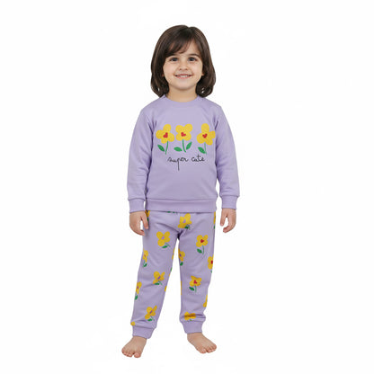 Girls Purple Floral Set – Stylish Top & Bottom Outfit for Kids