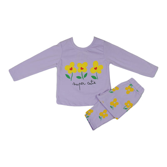 Girls Purple Floral Set – Stylish Top & Bottom Outfit for Kids