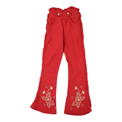 Girls Red Embroidered Trouser with Frill Sides – Stylish Cotton Bottoms Girls