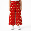 Girls Festive Red Palazzo | Golden Polka Dot Design