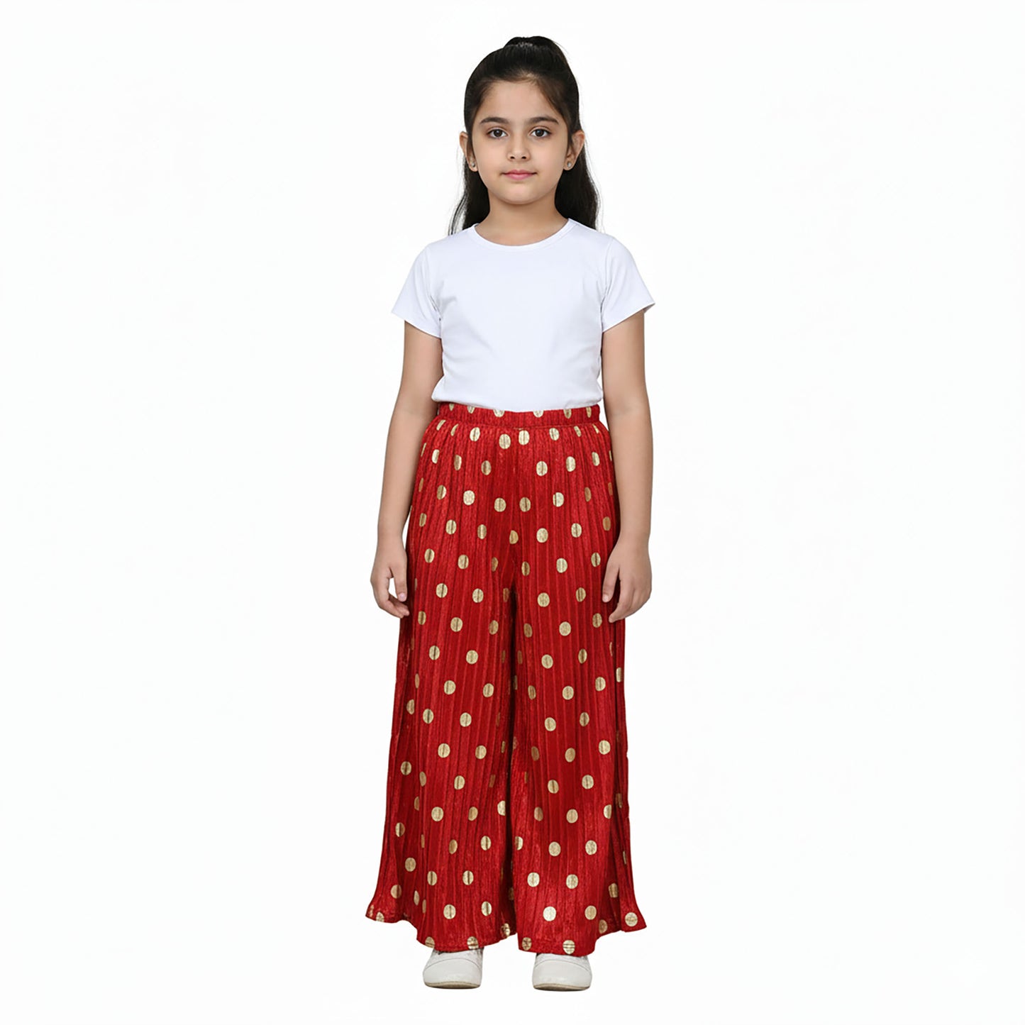 Girls Festive Red Palazzo | Golden Polka Dot Design