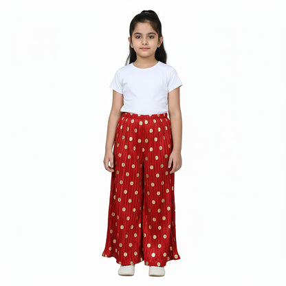 Girls Festive Red Palazzo | Golden Polka Dot Design