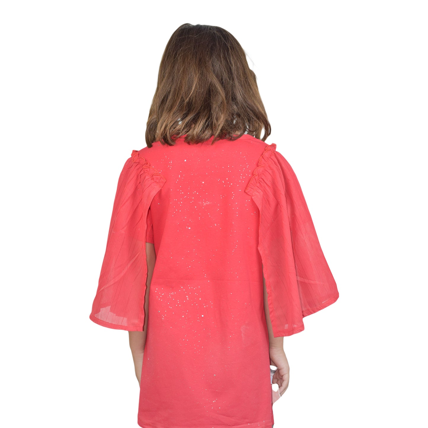 Girls Red Stylish T-Shirt with Sparkling Pearl & Stone Detailing