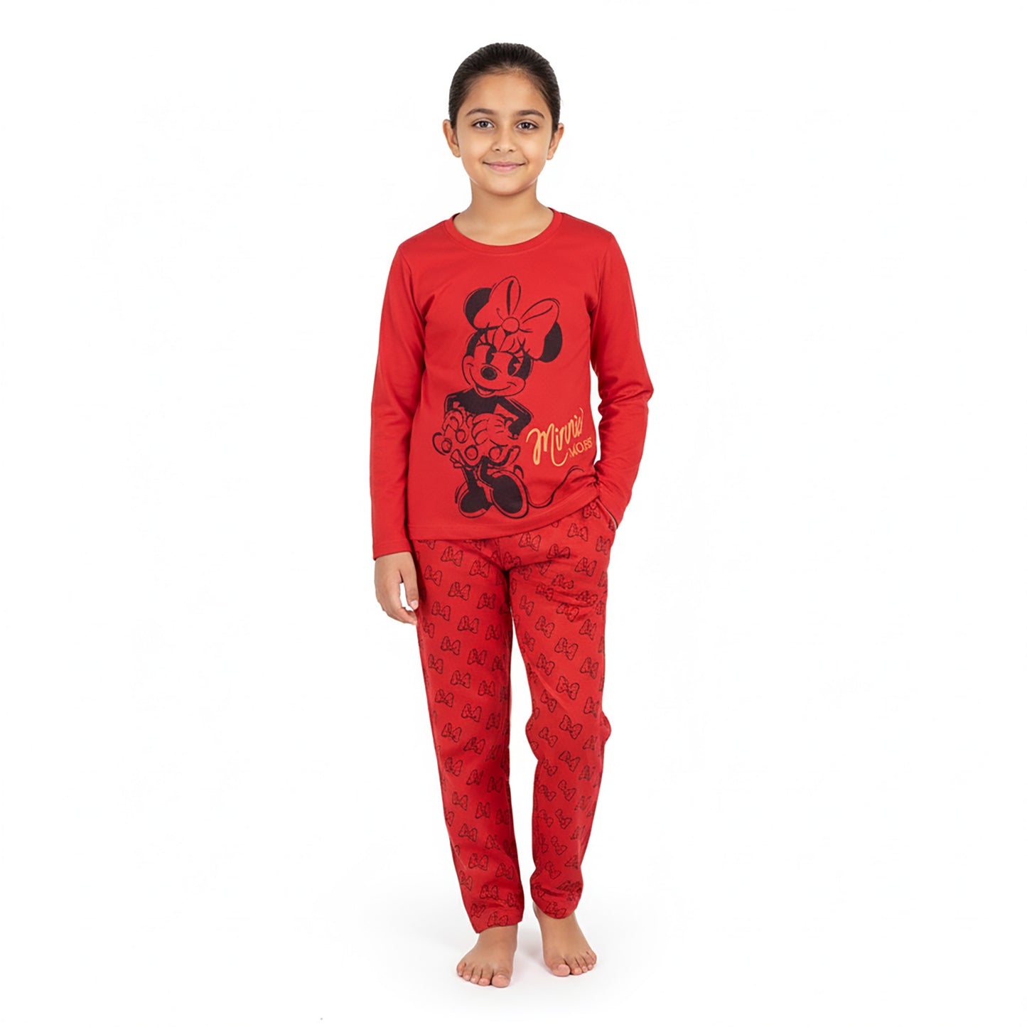 Girls Red & Sky Blue Minnie Mouse Set with Butterfly Printed Bottom