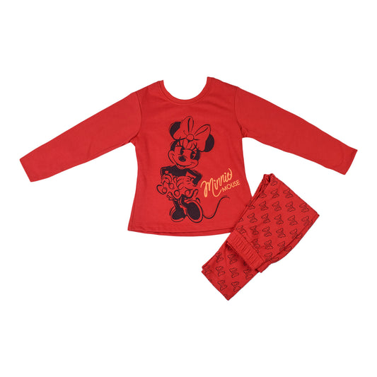 Girls Red & Sky Blue Minnie Mouse Set with Butterfly Printed Bottom