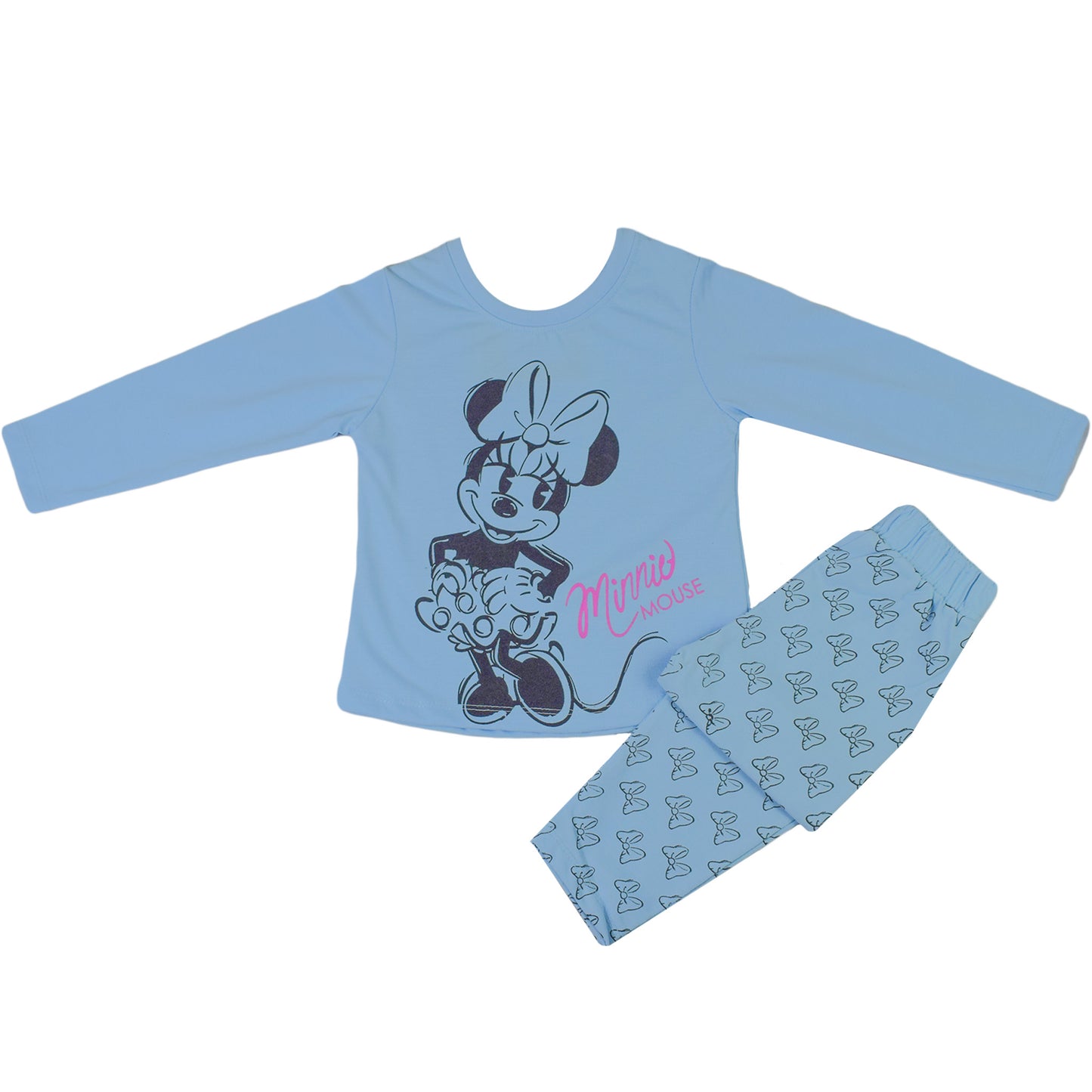 Girls Red & Sky Blue Minnie Mouse Set with Butterfly Printed Bottom