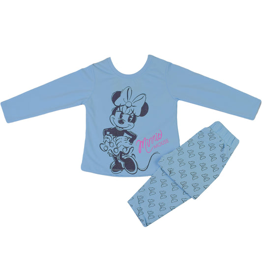 Girls Red & Sky Blue Minnie Mouse Set with Butterfly Printed Bottom