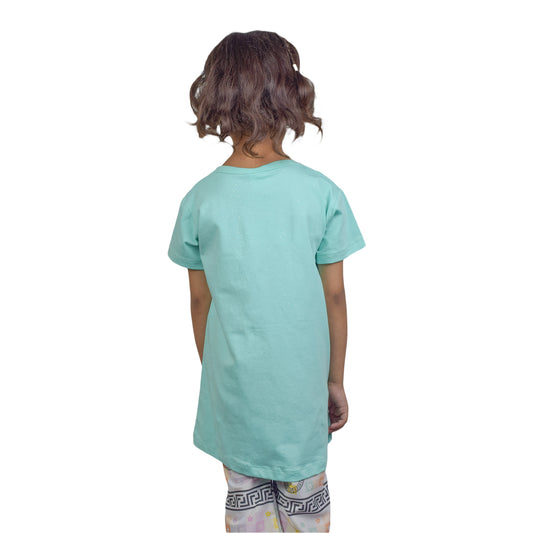 Girls Sky Blue T-Shirt with Pearl Headphone Design