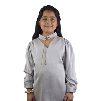 Girls Sliver Neck-Band Top with Chain Detail | Stylish Casual Wear by Kidzaar