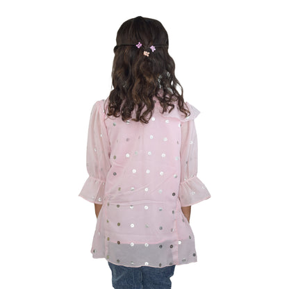 Girls Western Frocks Set with Star Sequin & Embroidered Blue Jeans
