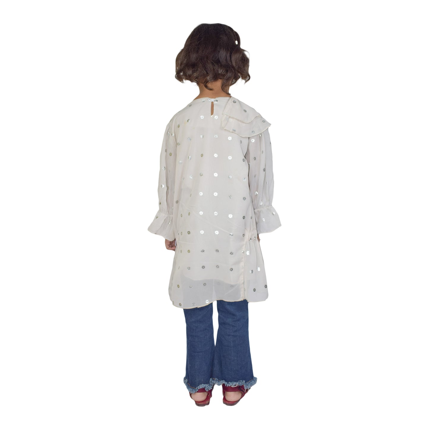 Girls Western Frocks Set with Star Sequin & Embroidered Blue Jeans