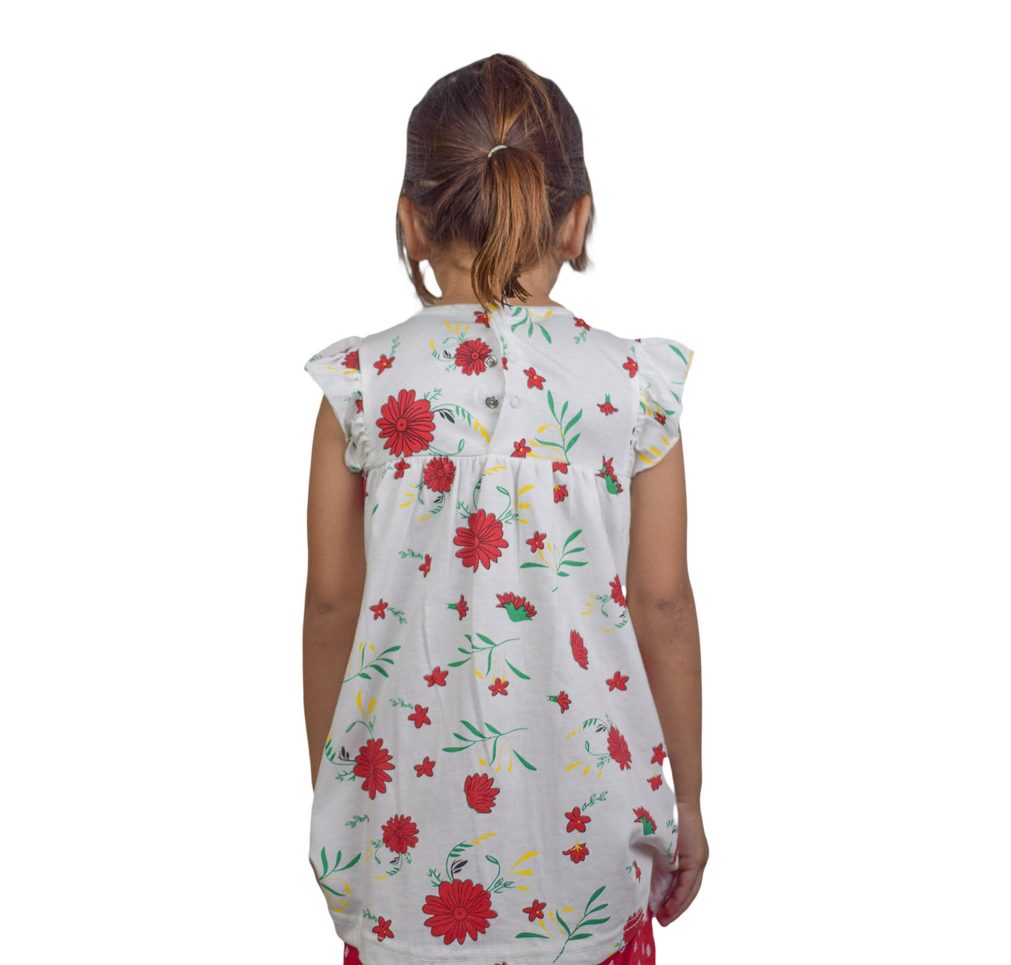 Girls White Floral Top with Stem Design – Elegant Summer Wear