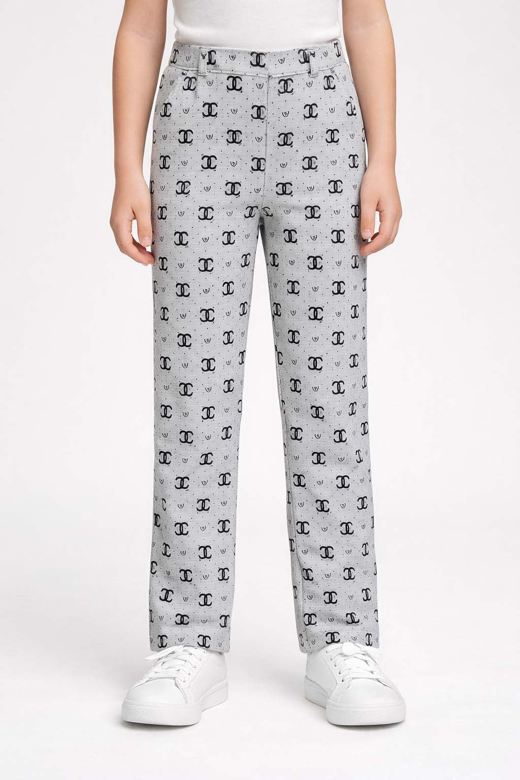 Girls White Printed Cotton Bottoms