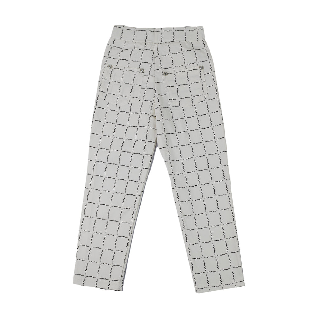 Girls White Printed Cotton Bottoms