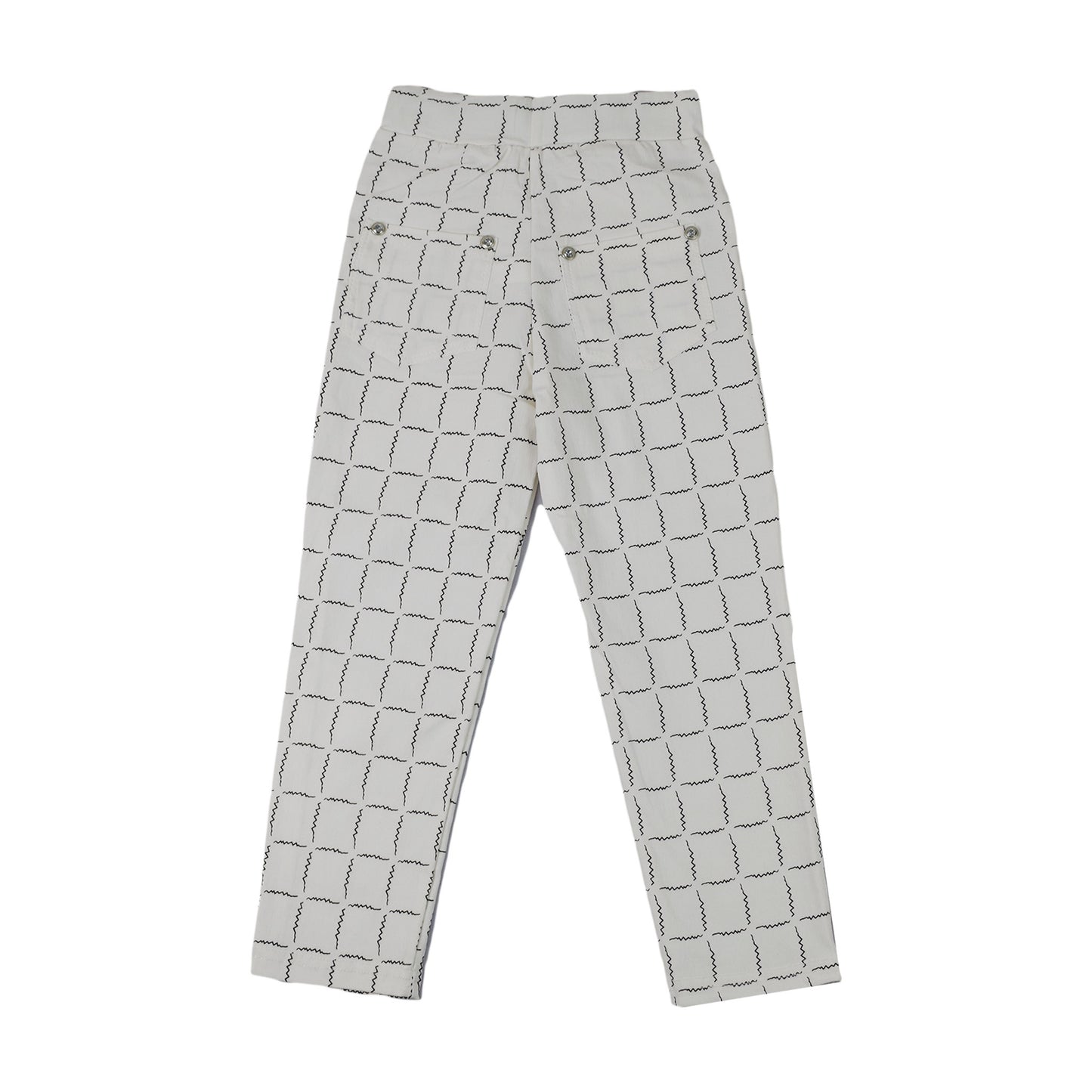 Girls White Printed Cotton Bottoms