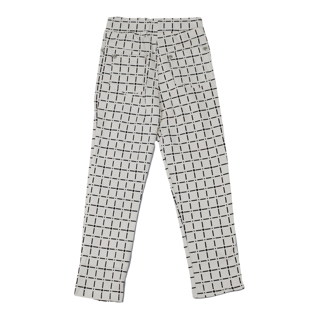 Girls White Printed Cotton Bottoms