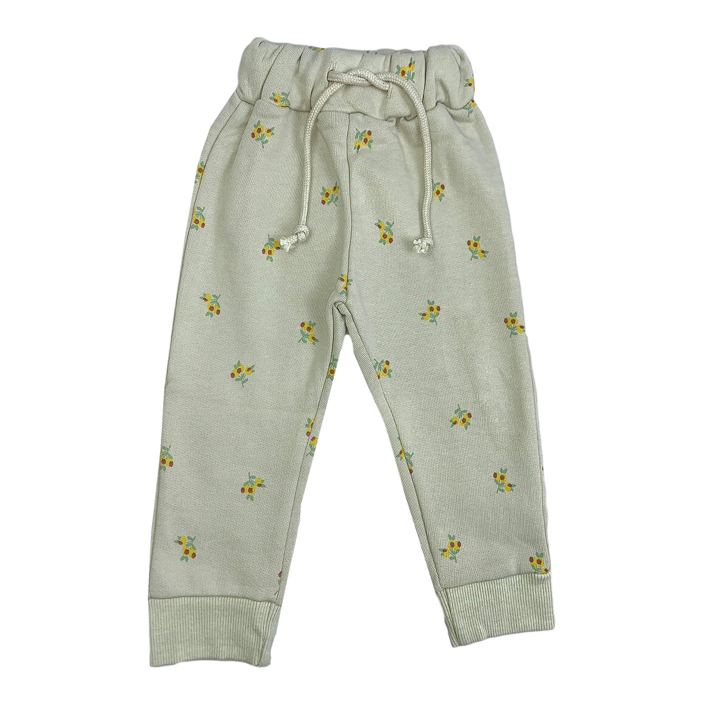 Girls Winter Fleece Trousers – Greenish White with Floral Design