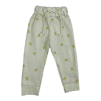 Girls Winter Fleece Trousers – Greenish White with Floral Design