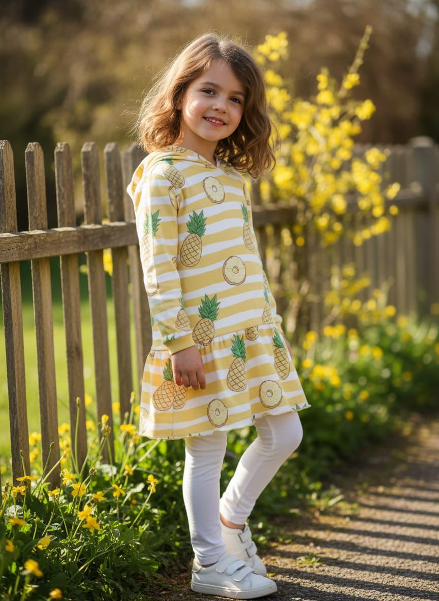 Baby Girls Yellow Pineapple Printed Frock