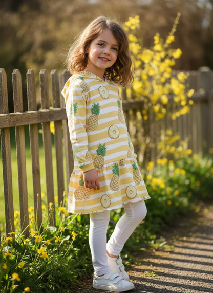 Baby Girls Yellow Pineapple Printed Frock