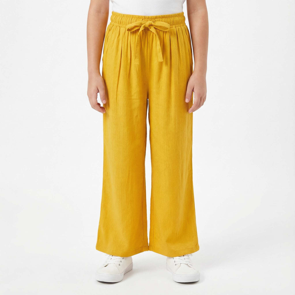 Girls Yellow Plain Palazzo with Adjustable String