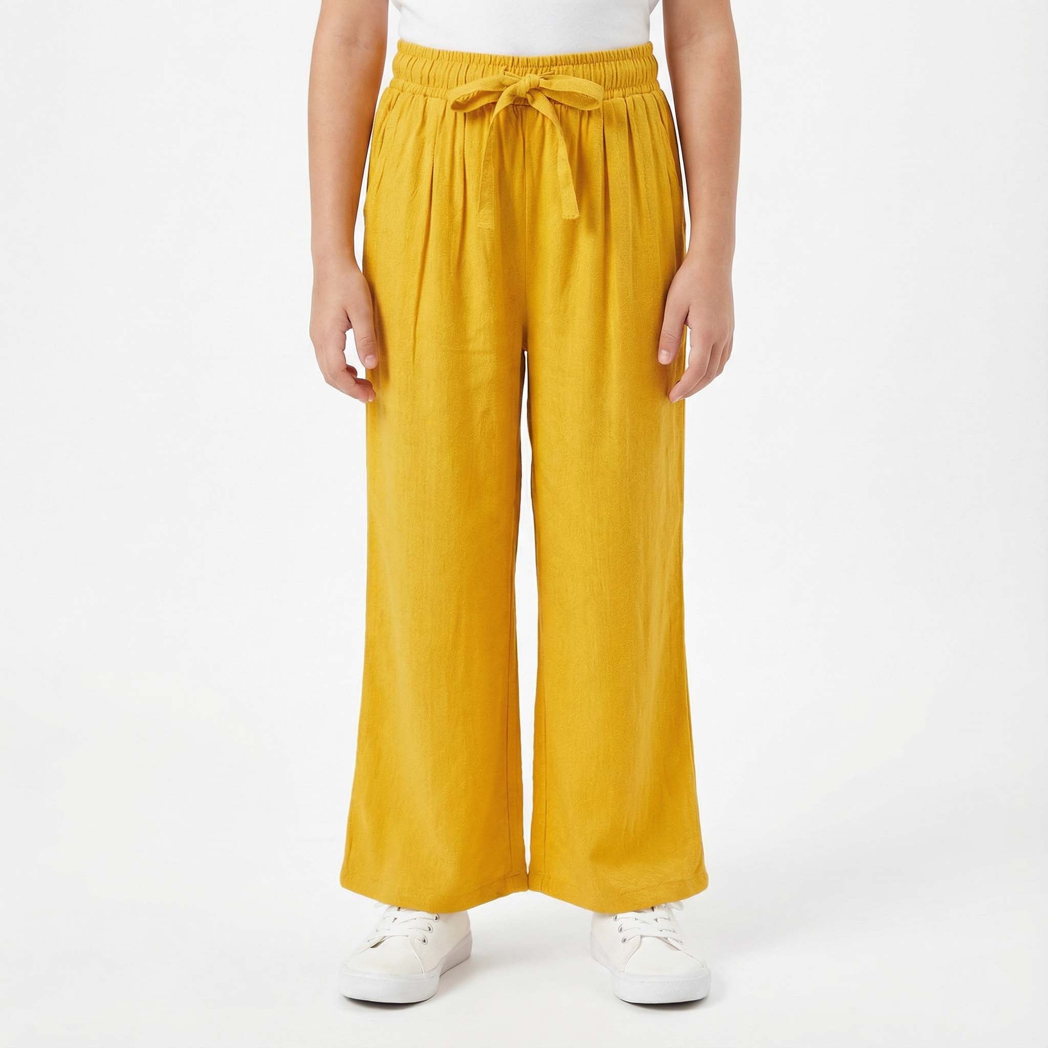 Girls Yellow Plain Palazzo with Adjustable String