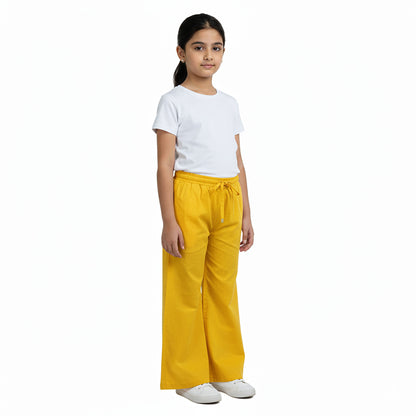 Girls Yellow Plain Palazzo with Adjustable String
