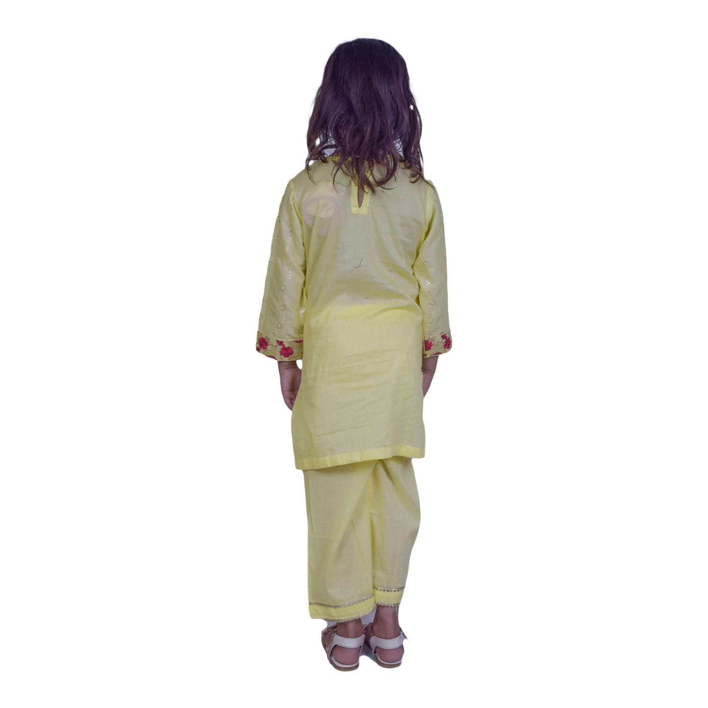 Girls Yellow Shalwar Kameez | Red & White Embroidered Festive Suit by Kidzaar