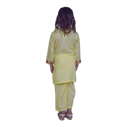 Girls Yellow Shalwar Kameez | Red & White Embroidered Festive Suit by Kidzaar