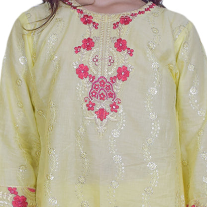Girls Yellow Shalwar Kameez | Red & White Embroidered Festive Suit by Kidzaar