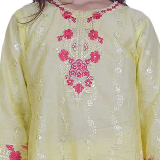Girls Yellow Shalwar Kameez | Red & White Embroidered Festive Suit by Kidzaar