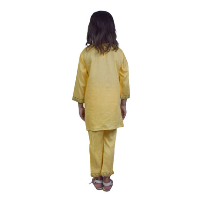 Girls Yellow Shalwar Kameez – Full Embroidered Design with Cuff Detailing | KidZaar
