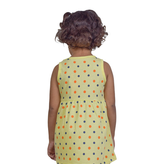 Girls Yellow Top with Orange & Blue Polka Dot Design