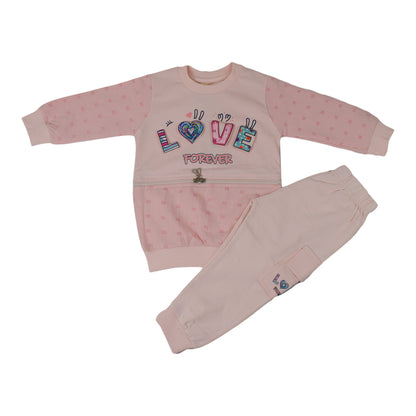 Girls “Lover Forever” Printed Terry Jersey Suit | Pink & Yellow
