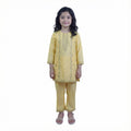 Girls Yellow Shalwar Kameez – Full Embroidered Design with Cuff Detailing | KidZaar