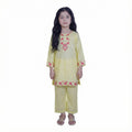 Girls Yellow Shalwar Kameez | Red & White Embroidered Festive Suit by Kidzaar