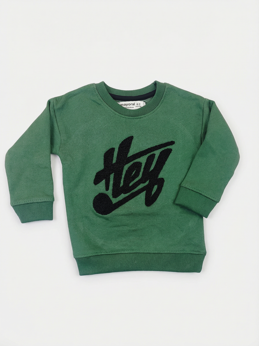 Kids Green “HEY” Sweatshirt – Unisex Winter Style