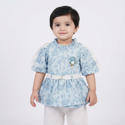 Baby Girls Floral Frock with White Plazzo