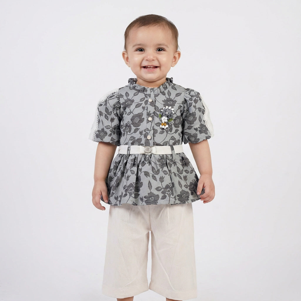 Baby Girls Floral Frock with White Plazzo